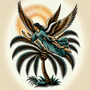 Ángel flying over nice palm