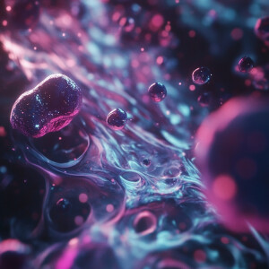 A sci-fi FPV fly through. A close-up view of dividing cells. Dyn...