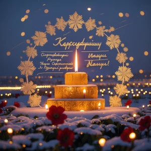 Создайте праздничное изображение с поздравительным баннером, на...