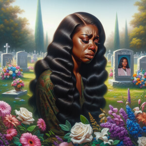A beautiful light-skinnedb African-American woman with long wavy...