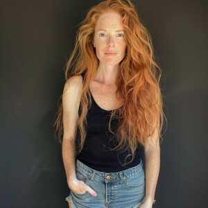 44 year old female, long beautiful ginger hair, pale skin with f...