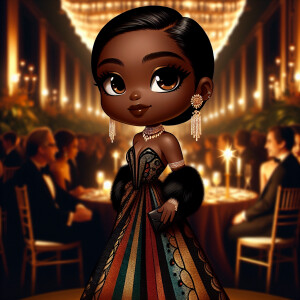 "Create an artistic depiction of an African American chibi chara...