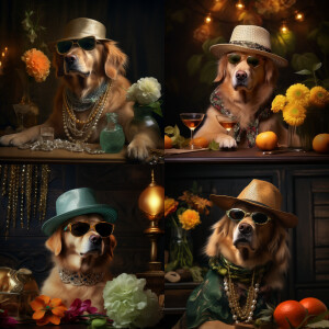 Midjourney  highend portrait of a cool golden retriever, high fa...