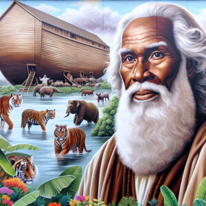 A close-up and detailed wall painting focusing on Noah, depicted...