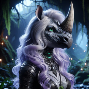 intricately detailed photo quality anthropomorphic rhinoceros wo...