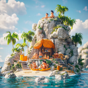 Create an image showing the Flintstones family enjoying leisure...