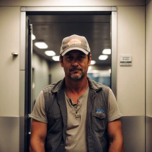 The trucker showing off a few at the rest area restroom