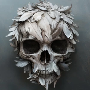 Skull formed out of feathers, hyper realistic