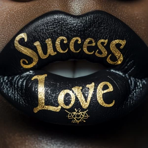 Close-up of lips with "Success" written on one half of the botto...