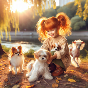 Create a realistic scene of a little red headed girl with pigtai...