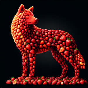 The image depicts a majestic and awe-inspiring scene with a wolf...