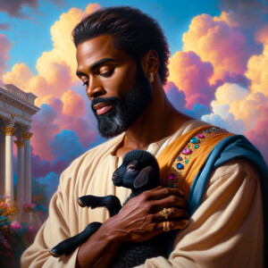 Oil painting of an African-American man resembling Jesus Christ,...