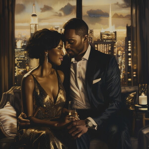 Create an image portraying an African American couple embodying...