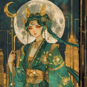 Elegant cinematic portrait of a fierce magical heroine in Art De...