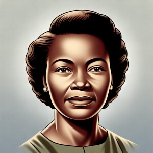 Airbrushed cartoon style portrait of Rosa Parks. She is depicted...