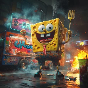SpongeBob SquarePants reimagined as a bold street food kingpin,...