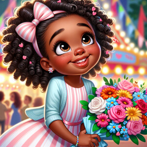 A charming, joyful African American 6-year-old girl cartoon char...