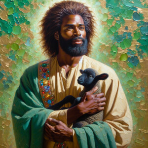 Oil painting of an African-American man resembling Jesus Christ,...