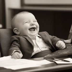 a baby laugh on a desk
