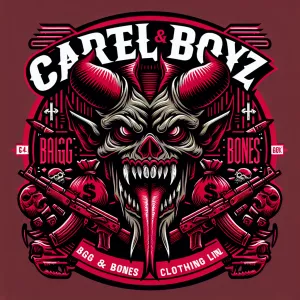 Create a bold logo featuring a menacing creature with sharp feat...