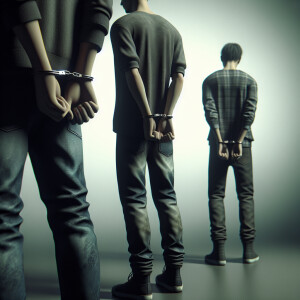 3 male Caucasian teenagers. walk. (((All have their hands behind...