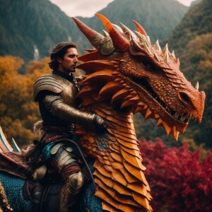 rider riding a dragon in armor