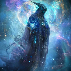 A luminously ethereal elysian warlock, exuding an aura of myster...