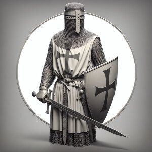 3d rendering, grayscale, knight Templar, high quality, round bor...