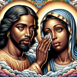 Ensure that the image distinctly represents both Jesus Christ an...