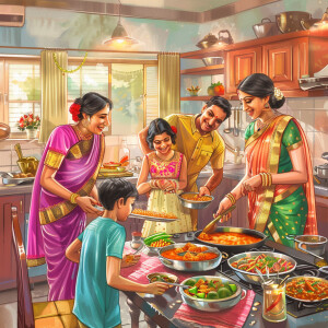 A joyful Indian family, consisting of parents and their girl and...