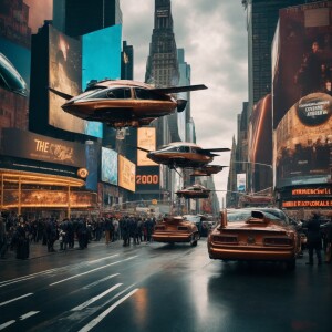 Flying cars in Times Square in steampunk style --ar 3:2