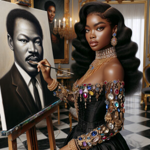 In a high-class, elegantly decorated studio, a very light-skinne...