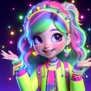 Cute 3d girl in neon colors style