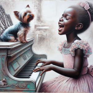 a very cute beautiful melanin skin tone girl playing a piano and...