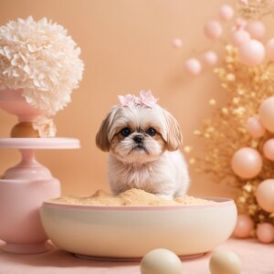 A Shih Tzu with crème and beige color, with Anna from frozen
