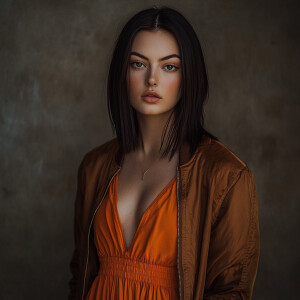 Capture the elegance of a fair-skinned, petite, slim woman with...