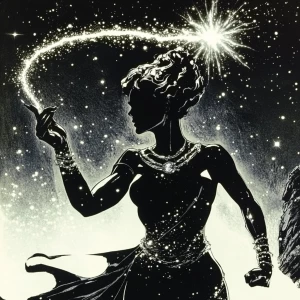 A female extraterrestrial character wielding a cosmic whip compo...