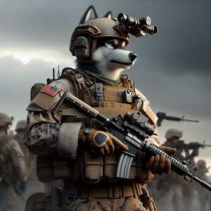 Create a realistic picture of a humanoid husky as a United State...