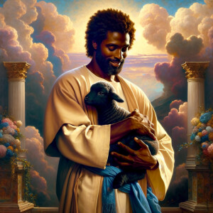 Oil painting of an African-American man resembling Jesus Christ,...