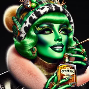 “Create a highly detailed, vibrant illustration of a chic Grinch...