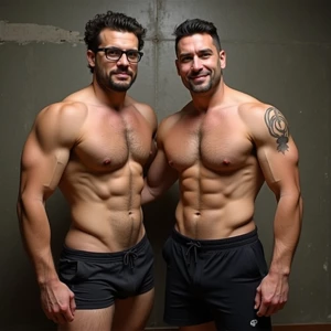 Carloss y Ramón desnufos tienen un cuerpo velludo y musculoso y...