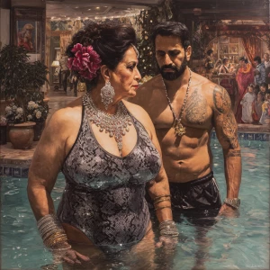 Hyperrealism oil painting,
a punjabi  curvy mother in law, in he...
