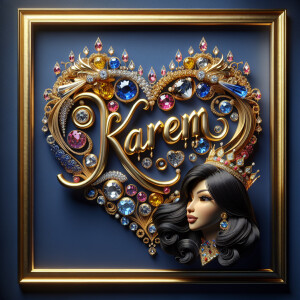 VCraft a 3-D image showcasing the name 'KAREN' in a luxurious go...
