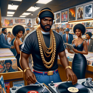 3D image of a Handsome  African American DJ from the 90’s. He we...