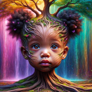 Create a hyper-realistic 3-D oil painting of a tree with a fulle...