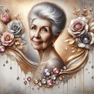 A horizontal portrait of a thinner, smiling curvy 80 year old Ca...