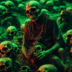 A grotesque alien zombie with decaying skin made out of intertwi...