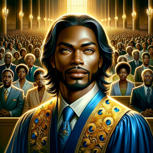 Illustrate an inspiring African-American Jesus crust with a dign...