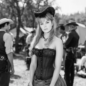 Brigitte bardot in a western movie, black and white