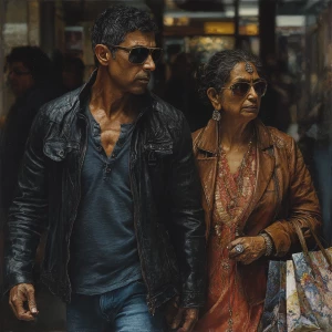 Photo hyperrealism,painting.a bodybuilder indian criminal man ,w...